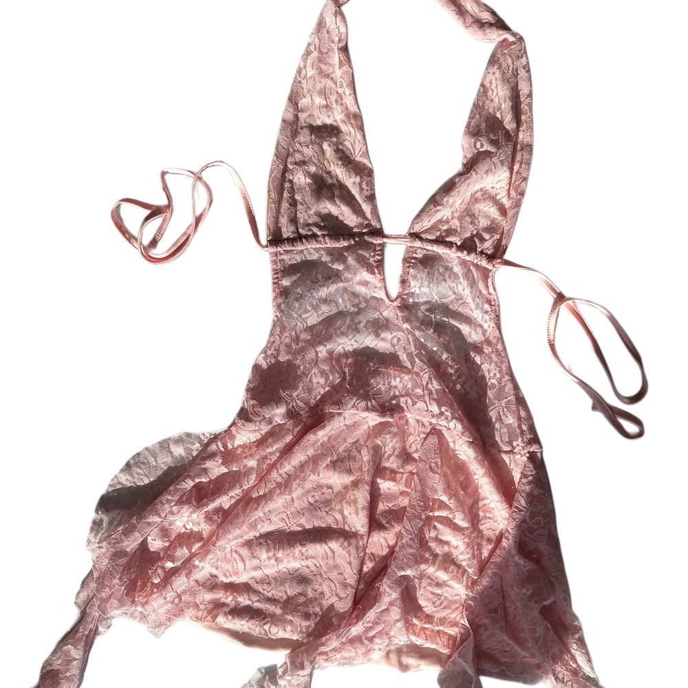Soft Pink Lace Halter Mini Dress